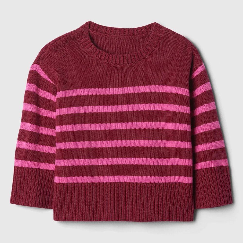 GAP Toddler Pink/Red Stripe Split-Hem Crewneck Sweater/NWT/3 YO